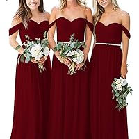 Lorderqueen Women's Off Shoulder Chiffon Bridesmaid Dress Long Prom Evening Gowns