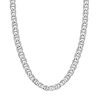 Savlano 925 Sterling Silver 6mm Italian Solid Flat Mariner Link Chain Necklace for Men & Women - Made in Italy Comes With a Gift Box
