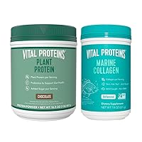 Marine Collagen Peptides Powder 7.8 oz Unflavored + 16.5 oz Chocolate Plant Protein Powder