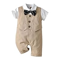 Baby Boy Gentleman White Shirt Bowtie Tuxedo Onesie Jumpsuit Overall Romper For 3Months To 18Months Toddler Dog