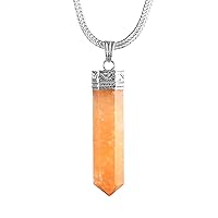 925 Sterling Silver Gemstone Jewelry Natural Orange Aventurine Pencil Pendant Gift Jewelry