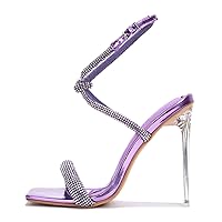 Cape Robbin Lexington Clear Stiletto Heels for Women Sexy - Womens Clear High Heels with Open Square Toe - Ankle Strap Women Dress Shoes - Women's Heeled Sandals with Rhinestones