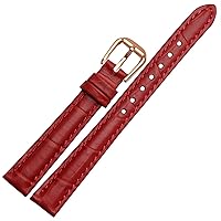 for Any Brand Leather watchband for Girls and Student Crocodile Grain Band 10 12 14 16 18mm Black Brown red White Blue Strap (Color : Red-Rose Gold, Size : 12mm)