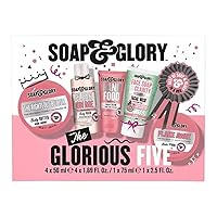 Soap & Glory The Glorious Five Gift Set - Righteous Butter Body Butter, Clean On Me Body Wash, Flake Away Body Scrub, Vitamin C Facial Wash, & Hand cream - Holiday Gift Sets