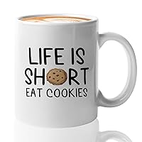Baker Coffee Mug 11oz White -Life Is Short Eat Cookies - Funny Food Lover Restaurant Owner Baking Lover Baker Kitchen Cooking Chef Cap Pastry Bakery Cookie