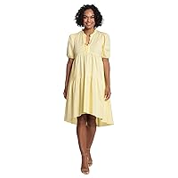 London Times Women's Short Sleeve Ruffle V-Neck Tiered Hi-Low Tent Dress