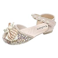 Big Comfort 3 Girls Sandals Flat Bottom Lightweight Sequin Bow Pearl Hook Loop Dress Dance Shoes Slide Kids Shoe