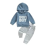 Baby Boys Clothes Fall/Winter Hoodie Outfit Mama's Boy Sweatshirt Newborn Pants Boy 6 9 12 18 24M 3T Little Outfits (Blue, 12-18 Months)