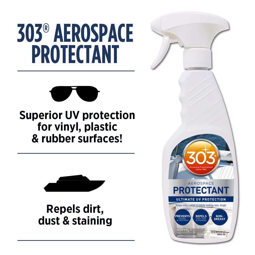 303 Marine UV Protectant Spray for Vinyl, Plastic, Rubber, Fiberglass, Leather & More – Dust and Dirt Repellant - Non-Toxic, Matte Finish, 16 Fl. oz. (30340CSR-6PK)