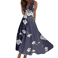 Maxi Dresses for Women Sleeveless V Neck Sexy Dresses Flowy Casual Cocktail Dresses Plus Size Summer Floral Dress