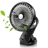 ELZO USB Desk Fan, 5000mAh Mini Clip Fan, Auto Oscillating Small Fan, 360° Rotation Rechargeable Stepless Speed, Super Quiet Portable Fan for Office Stroller Car Camping Travel, Black