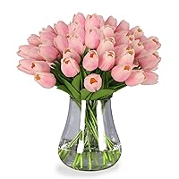30pcs Tulips Artificial Flowers, Real Touch Fake Flowers Home Decor, Faux Tulips Bouquets Arrangements for Spring Easter Mothers Day Wedding Dining Room Table Decoration(Pale Pink)