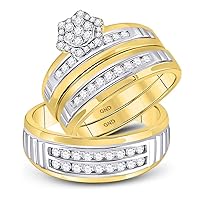 The Diamond Deal 14kt Two-tone Gold His & Hers Round Diamond Cluster Matching Bridal Wedding Ring Band Set 3/4 Cttw