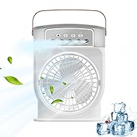 Desk Fans, Portable Air Cooler Evaporative with 3 Wind Speed Quiet Mini AC Unit Desk with Mist and Night Light USB Rechargeable Humidifier Cooling with 600ML Water Tank White