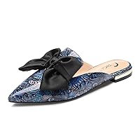 Castamere Womens Pointed Toe Bow-Knot Mules Slip On Velvet Slippers Casual Comfortable Flats