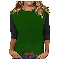 Blouses for Women Dressy Casual,Womens Solid Round Neck 3/4 Length Sleeve Shirts Loose Fit Spring Outfits 2024