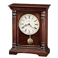 Howard Miller Lewiston Mantel Clock 547-727 – Hampton Cherry Finish, Vintage Home Decor, Brass Finished Pendulum, Quartz, Dual-Chime Movement, Volume Control