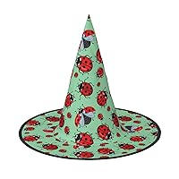Mqgmzred Ladybugs On A Blue Background Print Enchantingly Halloween Witch Hat Cute Foldable Pointed Novelty Witch Hat Kids Adults