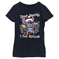 Disney Lilo & Stitch Santa I Can Explain Girls T-Shirt, Navy Blue, X-Large