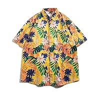 Collar Flower Shirt Short Sleeved Korean Design Single Breasted Loose for Men and