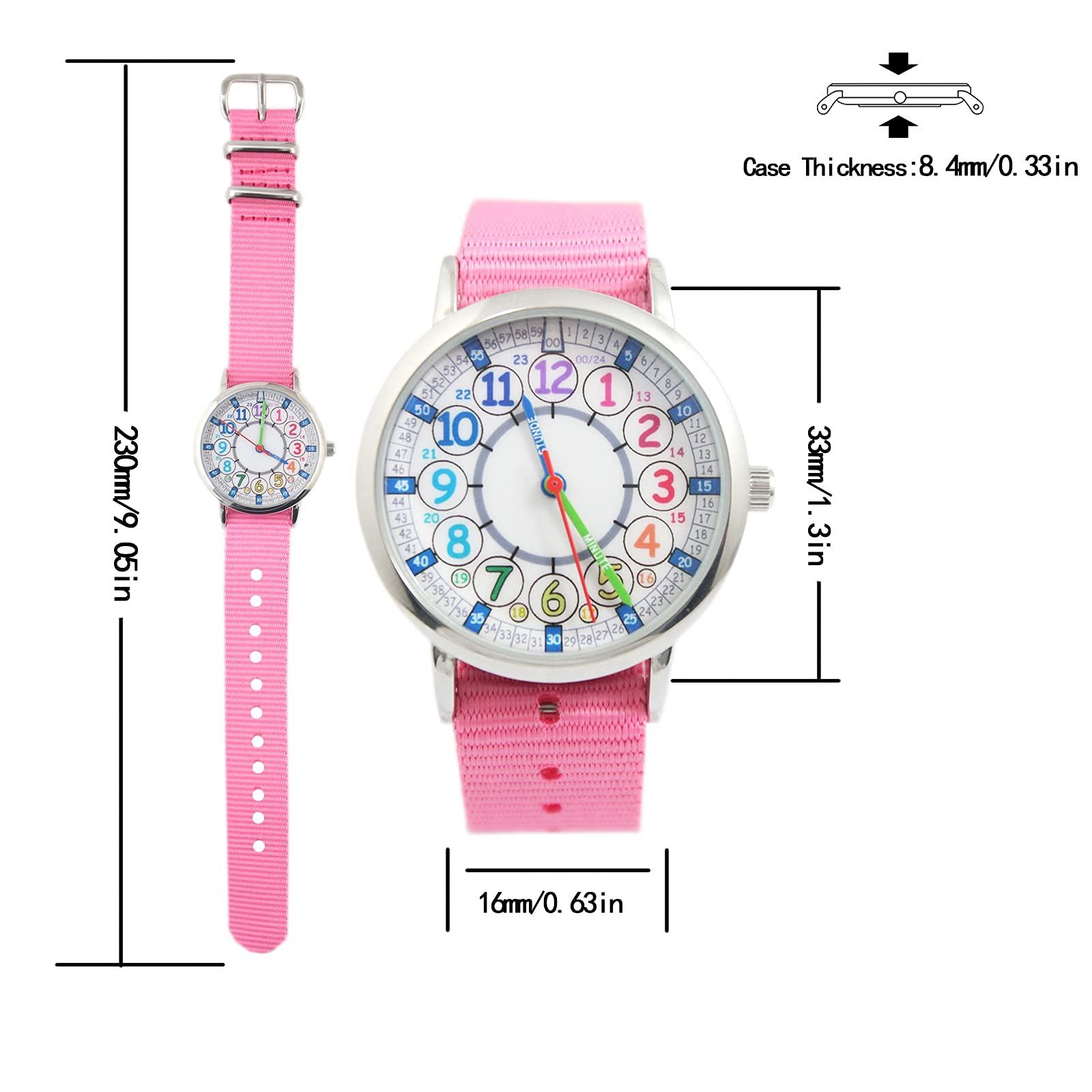 Bigbangbang Kids Analog Watch， Learning Time Watch, First Watch Soft Cloth Strap,Read time Study Time Todder Watch,Kindergarten Learn Time Watches,Pink Girl Watch， Girls Ages 7-10…