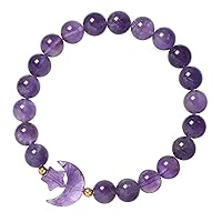 TUMBEELLUWA Half Moon Star Crystal Bracelet Healing Stone 8mm Beads Handmade Stretch Charm Jewelry for Women Spiritual