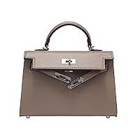 mothgel Womens Mini Leather Satchel Bags 9 * 2.5 * 5.5in Shoulder Purses Top Handle Handbags Ladies Designer Purses, Khaki-silver Buckle