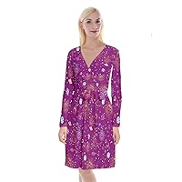 CowCow Womens Starry Night Sky Moon Stars Space Constellations Planets Mrs Frizzle Velvet Front Wrap Dress, XS-5XL