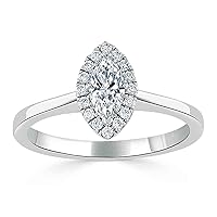 1ct Marquise Cut Moissanite Engagement Ring Halo, 10/14/18K Gold Solitaire Wedding Ring for Promise Name Engraving