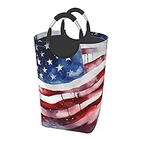 Laundry Basket Freestanding Laundry Hamper Watercolor american flag Collapsible Clothes Baskets Waterproof Tall Dirty Clothes Hamper for Dorm Bathroom Laundry Room Storage Washing Bin