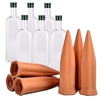 6 Terracotta Watering Spikes with 6 PET Empty Bottles 33.8 Fl Oz 1000ml for Plant Self Irrigation Up to 10+ Days