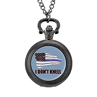 I Don't Kneel Blue Line Flag Pocket Watch Vintage Pendant Watches Necklace with Chain Gifts for Birthday