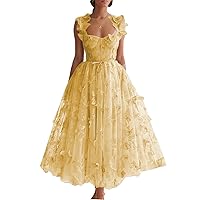 Butterfly Tulle Prom Dresses for Women Long Formal Dress with Pockets Lace Appliques Ball Gown