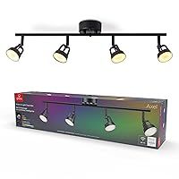 Globe Electric 57503 Wi-Fi Smart 4-Light LED Track Lighting, Matte Black, No Hub Required, Voice Activated, 28W, 7 Watts per Track Head, Multicolor RGB, Tunable White 2000K-5000K, 1600 Lumens