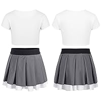 YiZYiF Big Girls Cheerleading Team Uniform Crop Top with Pleated Skirts Hip Hop Jazz Dance Outfits 6-14 Years
