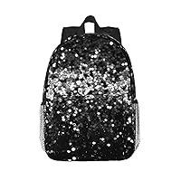 Black white glitter Print Backpack for Women Men Lightweight Laptop Bag Casual Daypack Laptop Backpacks 15 Inch