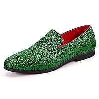 Men Loafer Metallic Textured Slip-on Glitter Fashion Slipper Moccasins Casual Dress Shoes Red Blue Green