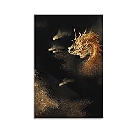 Generic Posters Asian Wall Art Golden Mythology Bio Wall Art Japanese Dragon Pattern Poster Canvas Painting Wall Art Poster for Bedroom Living Room Decor 16x24inch(40x60cm)