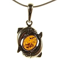 BALTIC AMBER AND STERLING SILVER 925 PISCES PENDANT NECKLACE - 14 16 18 20 22 24 26 28 30 32 34