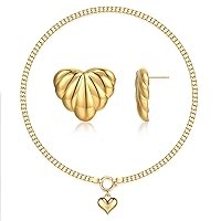 NUZON Gold Love Heart Pendant Necklace & Heart Earrings