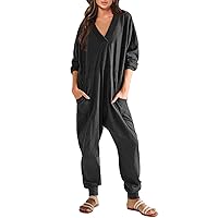 Onesie Pajamas for Women Womens Long Sleeve Jumpsuit One Piece Rompers Loose Fit Overalls Lounge Pajamas Onesie Jumper