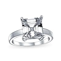 Bling Jewelry Personalize Classic Timeless 3CT AAA CZ Square Asscher Cut Solitaire Engagement Ring For Women .925 Sterling Silver Plain Band Customizable