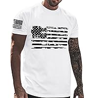 Men's USA Star Stripes Flag Distressed Print Shirt Light Weight Tight Muscle Shirt Soft Quick Drying Fashion T Shirt (,)