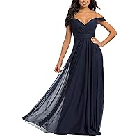 V Neck Bridesmaid Dresses Long Chiffon Aline Pleated Backless Prom Evening Gown for Women Navy Blue 16