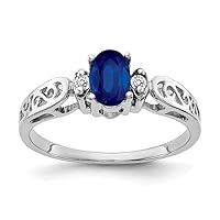 14k White Gold Polished 6x4mm Oval Sapphire Diamond Ring Size 6.00 Jewelry for Women