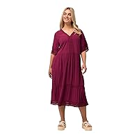 Ulla Popken Womenswear Plus Size Curvy Oversize Casual Lace Trimmed Short Sleeve Dress 815609