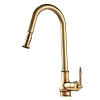 Single Handle Kitchen Faucet,Antique Copper One Hole Pull Out Pull Down Widespread Brass Faucet Body with Cold Hot Mixer Hoses