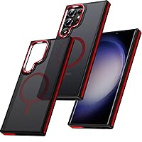 Case for Samsung Galaxy S22 Ultra Magnetic Compatible with Magsafe, Slim Translucent Cover [Shockproof Tested] Anti-Slip Soft TPU Edge Protective Case for Galaxy S22 Ultra 5G (Black/Red)