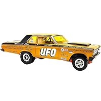 1965 Plymouth AWB (Altered Wheel Base) Gold Metallic with Graphics and Orange-Tinted Windows UFO Limited Edition to 636 Pieces Worldwide 1/18 Diecast Model Car by Acme A1806509