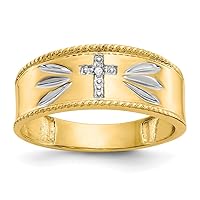 10k Yellow Gold Polished Open back .01ct. Diamond Trio Mens Religious Faith Cross Wedding Band Ring Size 10.00 Jewelry Gifts for Men